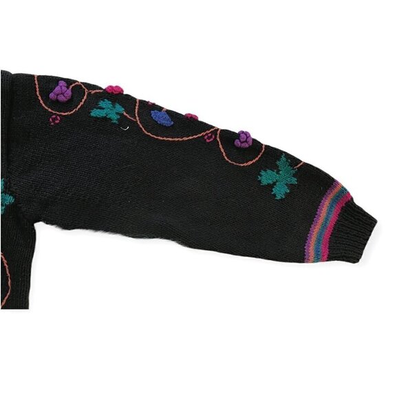 Vintage Needleworks hand knitted chunky cotton sweater, Flower Embroideries,  si - Picture 5 of 15